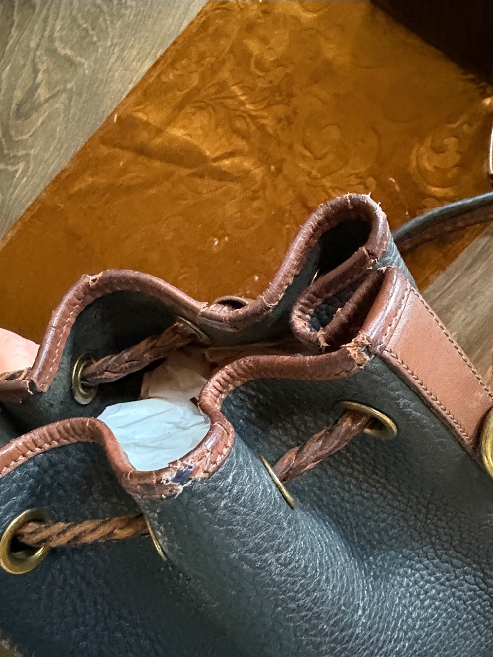 Vintage, Dooney & Bourke Pebble Leather Drawstring Bucket Bag - Picture 10 of 15